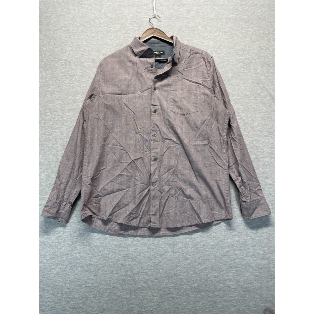 Claiborne Stretch Shirt Mens Large Red White Mixed Plaid Long Sleeve Button-Up